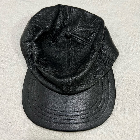 Vintage Genuine Lambskin Leather Baseball Cap in Black Adjustable One Size USA - Picture 4 of 8